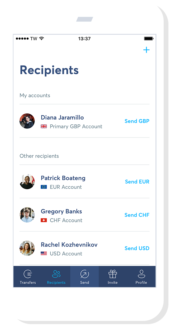 Recipients on your TransferWise iOS app