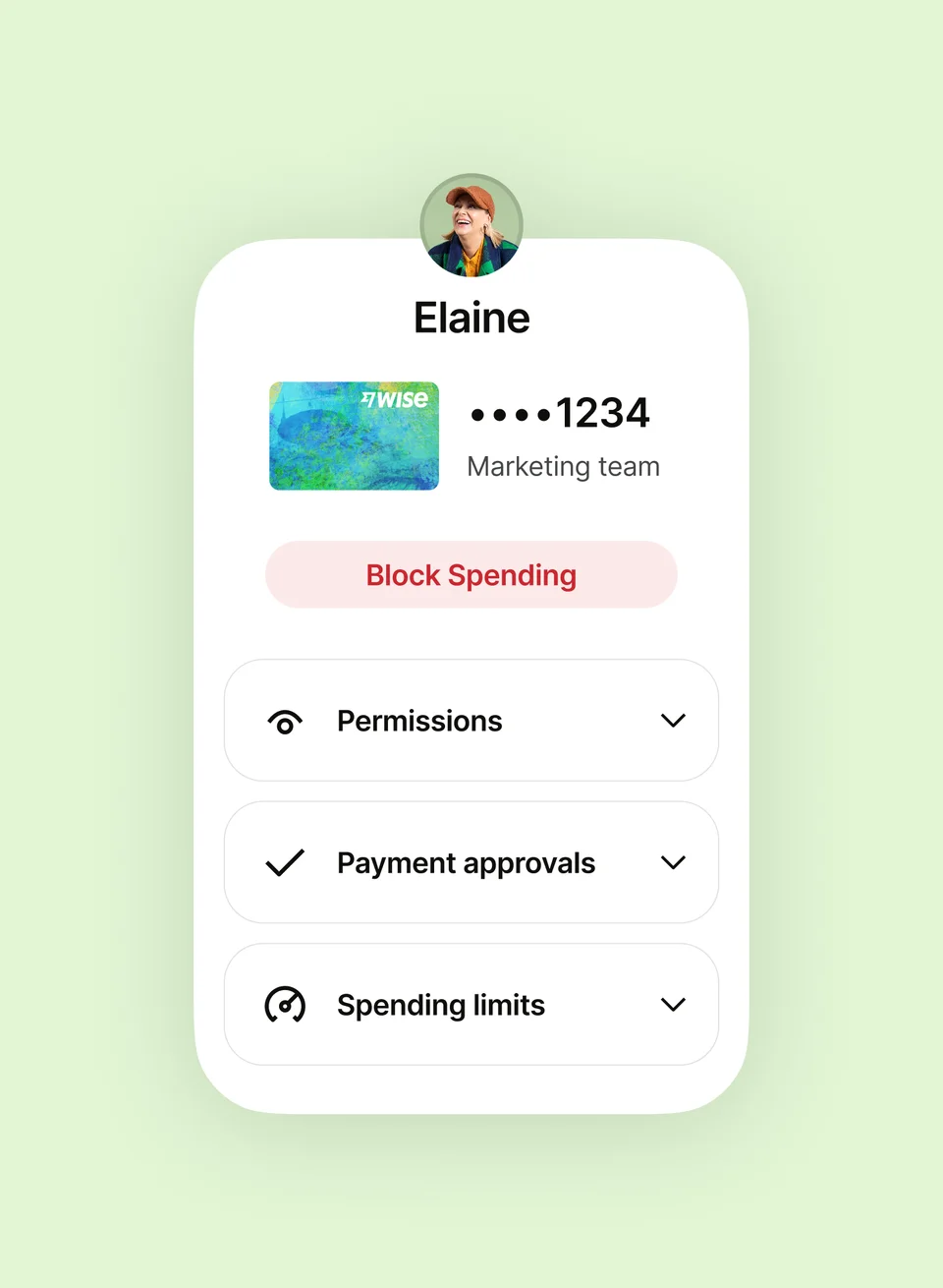 UI illustration of biz account team controls
