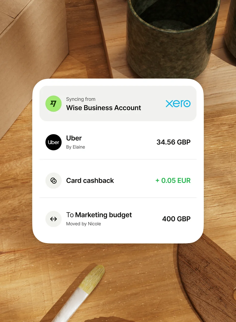 Xero-Benutzeroberfläche, auf der automatisch synchronisierte Transaktionen von einem Wise Business-Konto in GBP und EUR anzeigt werden.