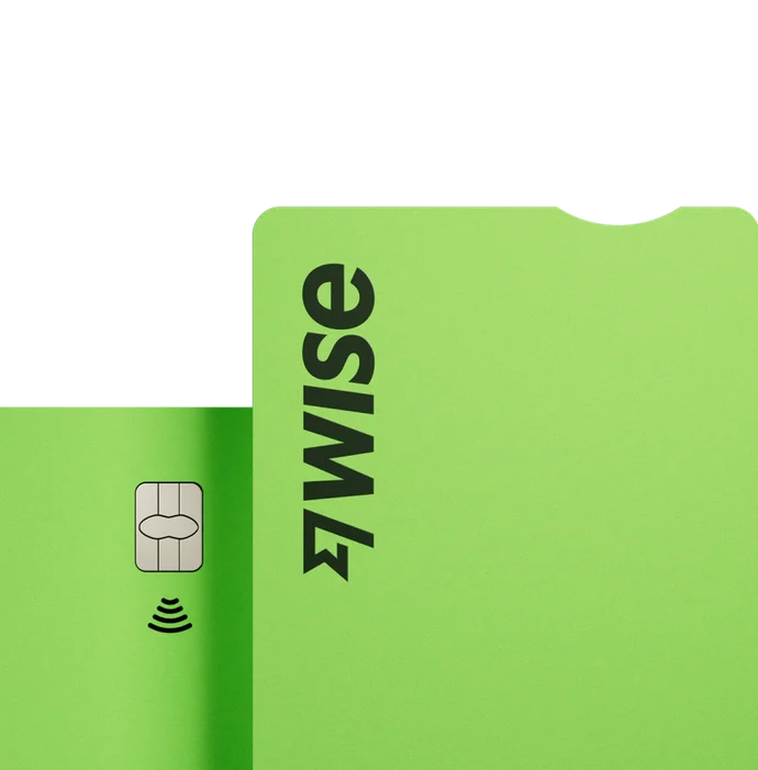 Wise international green debit card with silver chip.