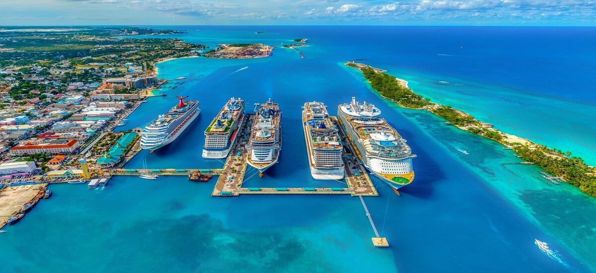Cruise ships at port in the Bahamas