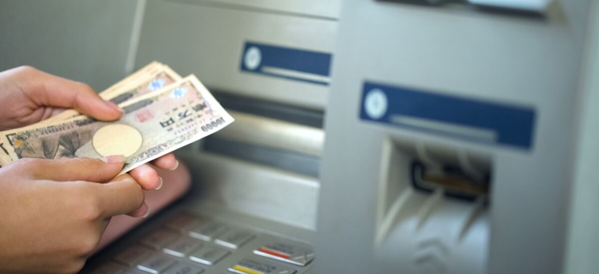 Japanese bank note withdrawal at ATM