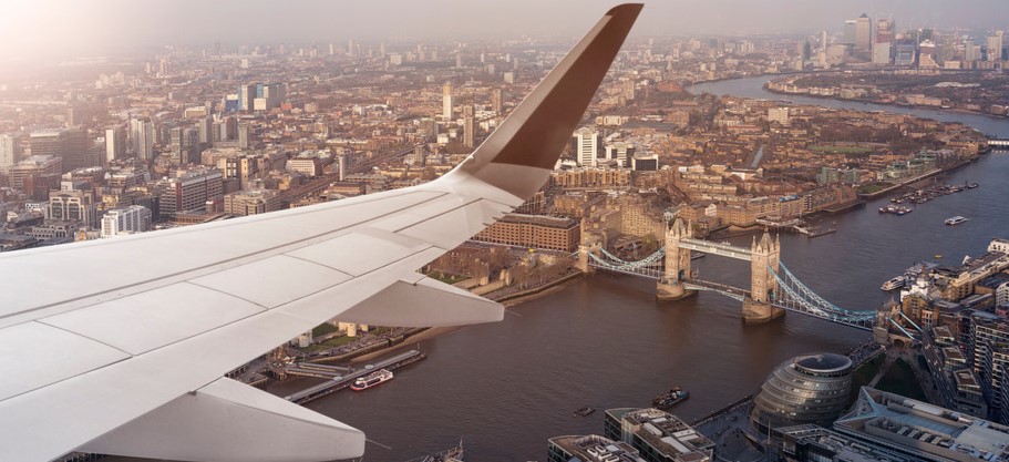 View from a plane window of London