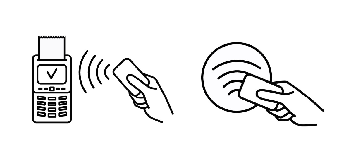 Simple contactless card payment graphic shopwing how to use it and the symbol