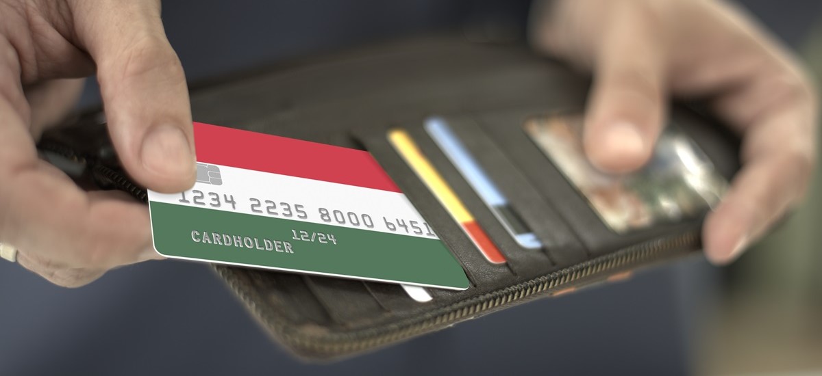 Close up of card with a Hungarian flag design being removed from a brown wallet