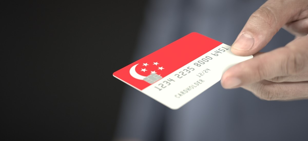 Bank card with a Singaporean flag design