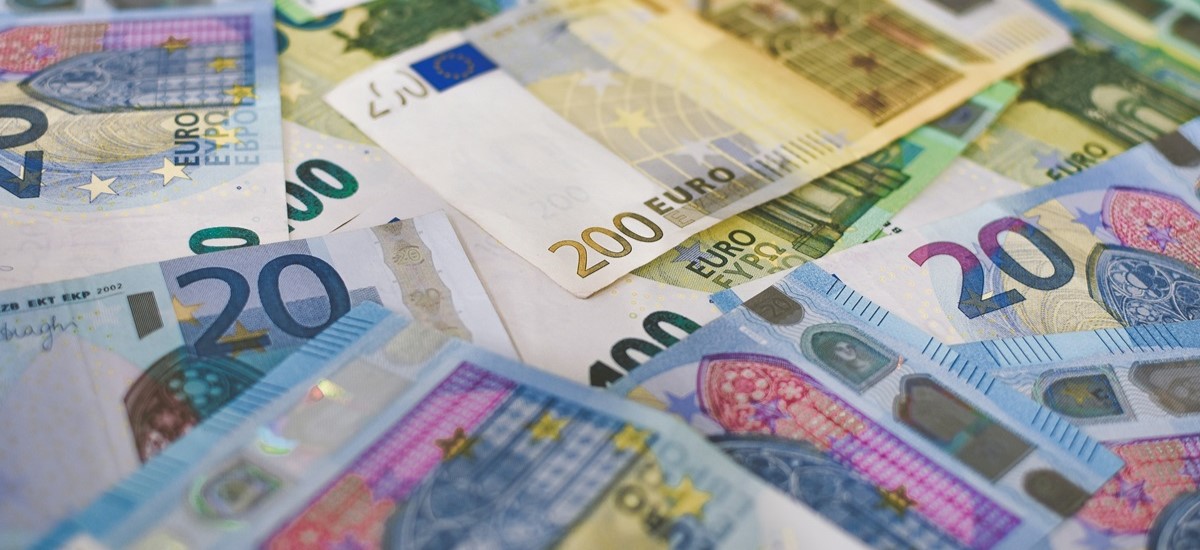 Close up of Euro bank notes