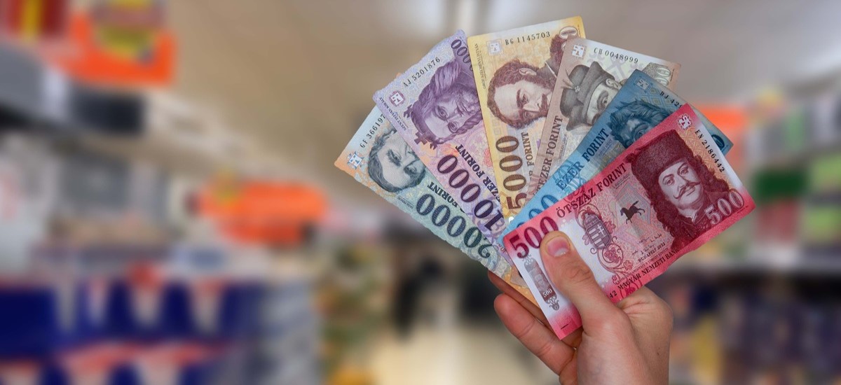 Close up of Hungarian forint notes in hand