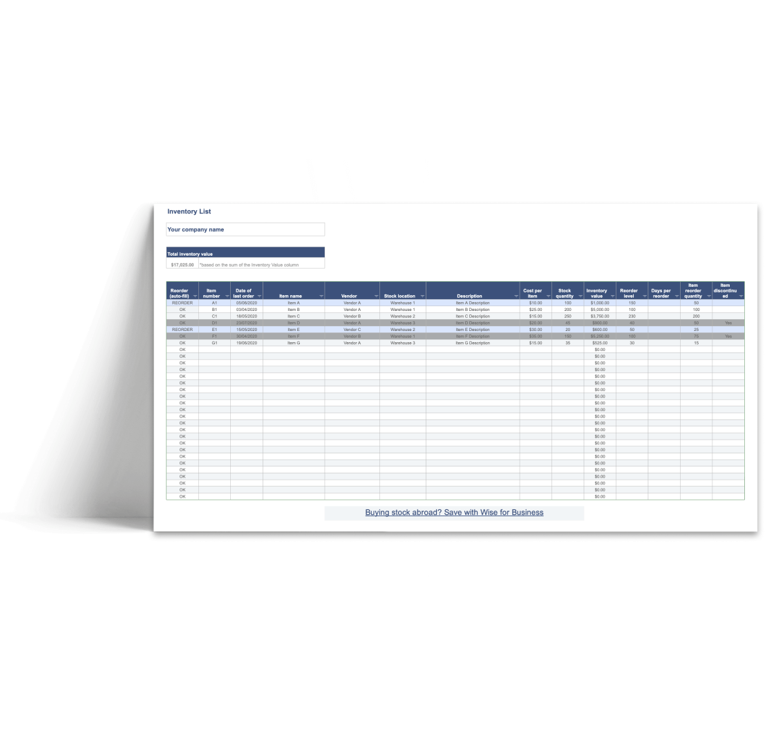 Consignment Store Inventory Tracker Printable and Fillable PDF 