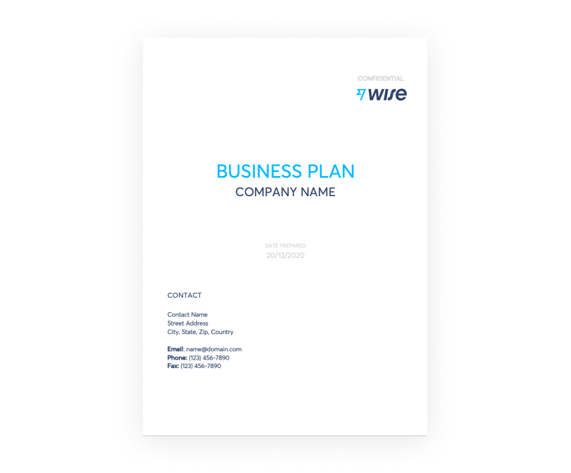 business plan cover page template word