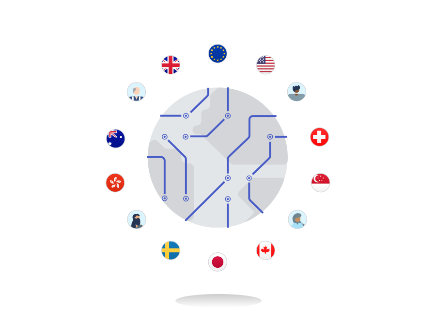 Circuit board with international flags