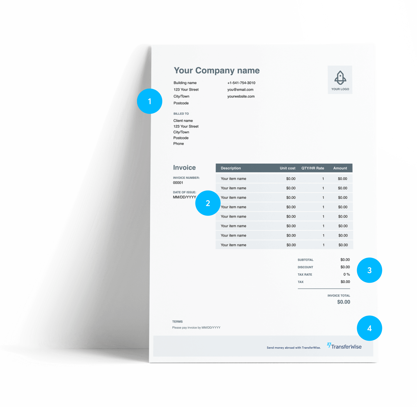 Filling in the invoice template.