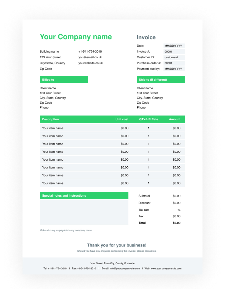 Blank invoice format in Google Docs