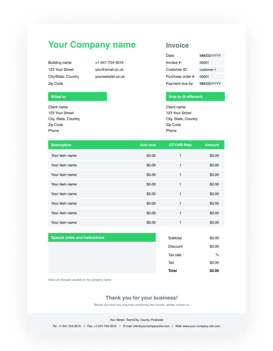 excel billing invoice template