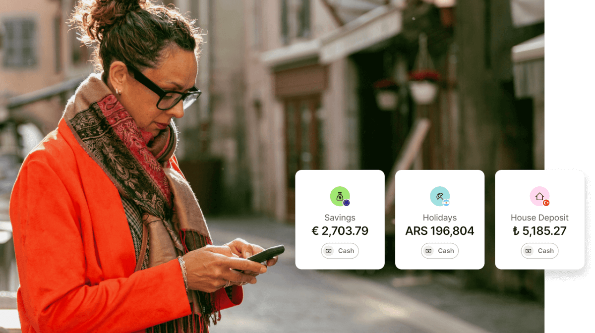 O aplicativo da Wise ajuda você a reservar dinheiro em diferentes moedas