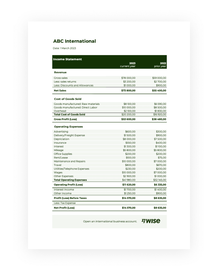 Free Income Statement Template Download - Wise