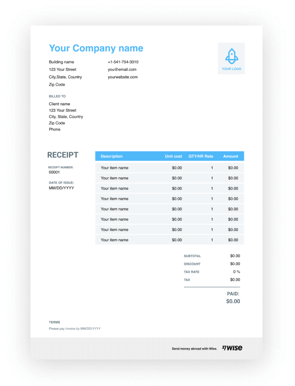 Receipt Template In Word Free Download Wise