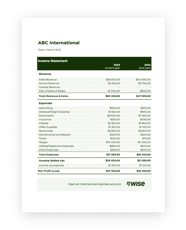 sample income statement