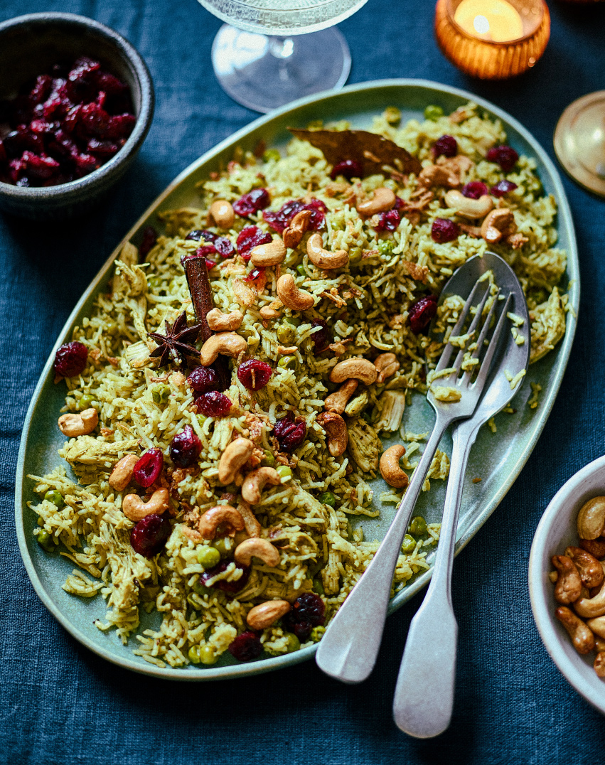 Cranberry and pea leftover green pulao