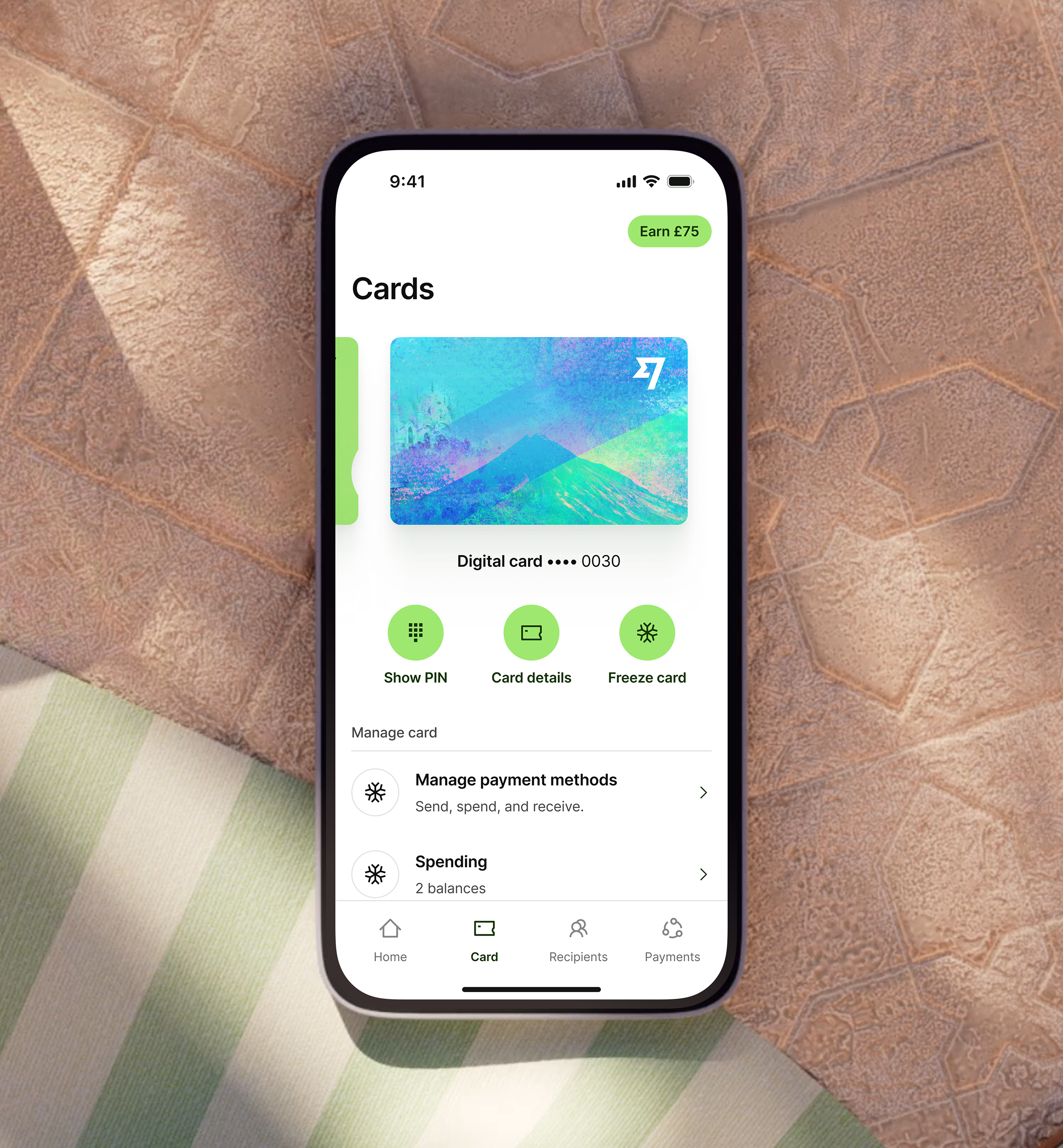 Using the virtual card on the Wise app