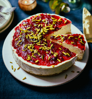 Pistachio and cranberry cheesecake