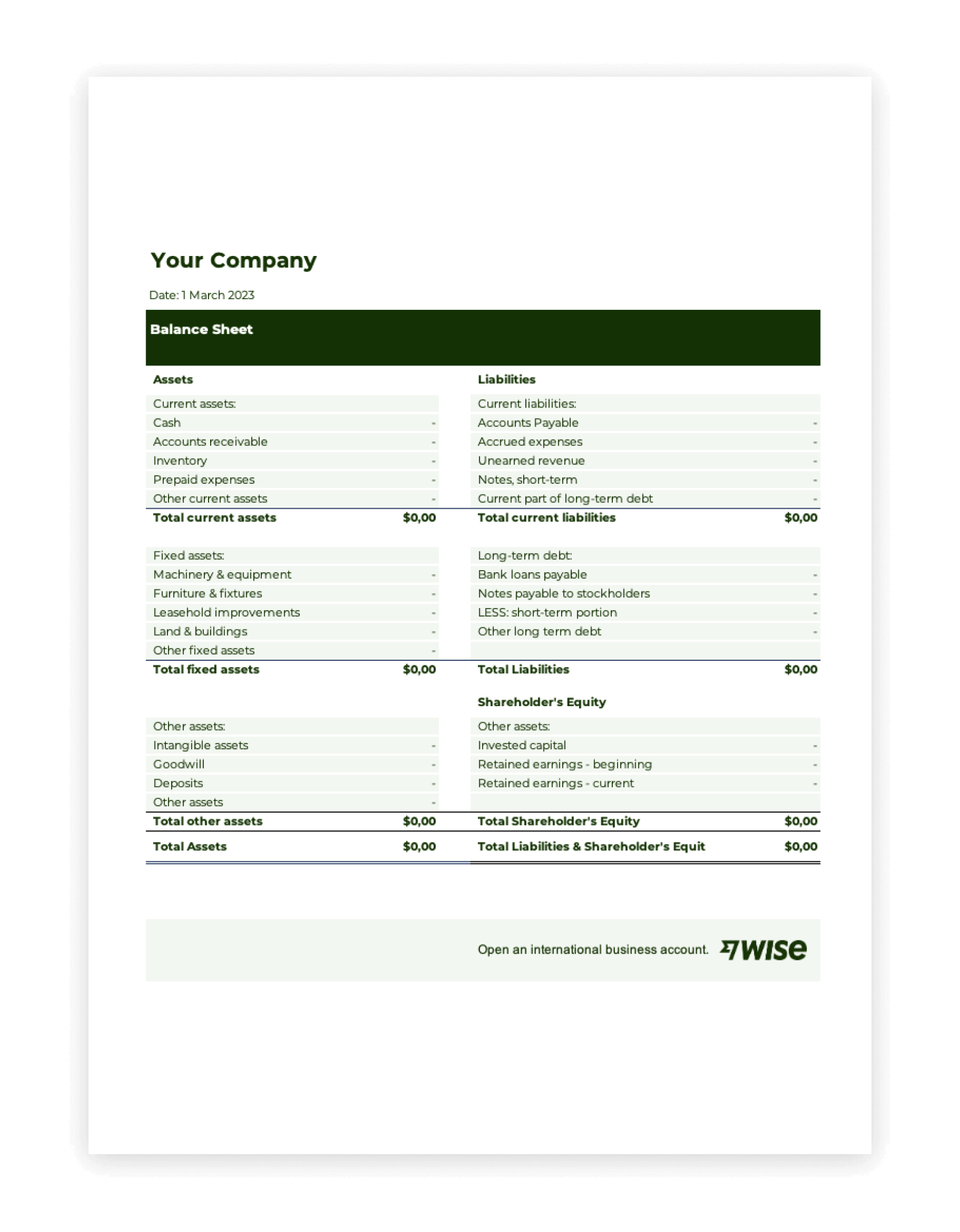 Free Balance Sheet Template Download Wise