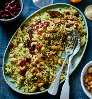 Cranberry and pea leftover green pulao
