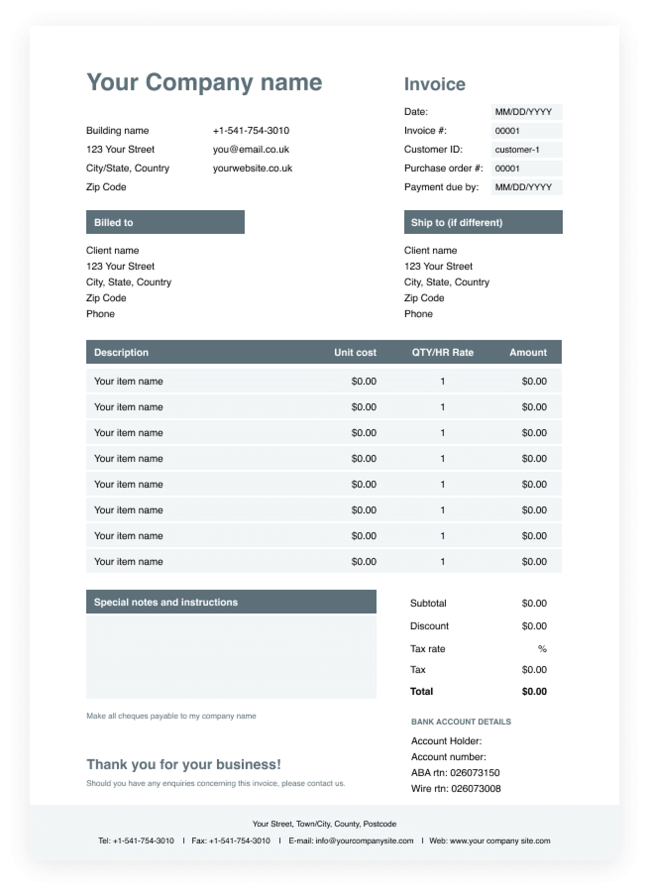 Invoice Template for PDF Free Download Wise