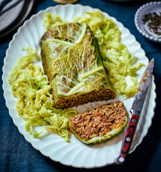 Savoy cabbage, mushroom and lentil loaf