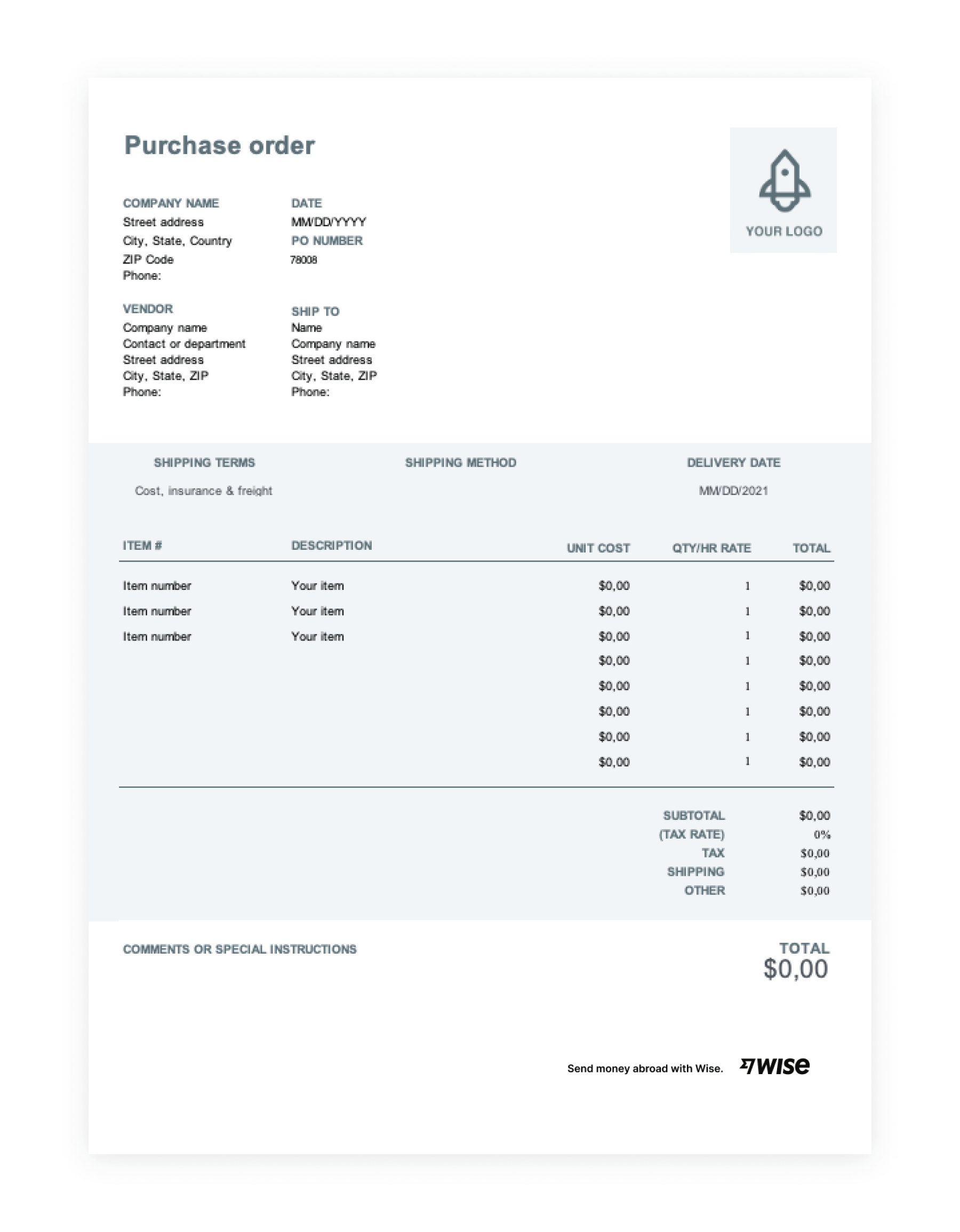 excel purchase order template