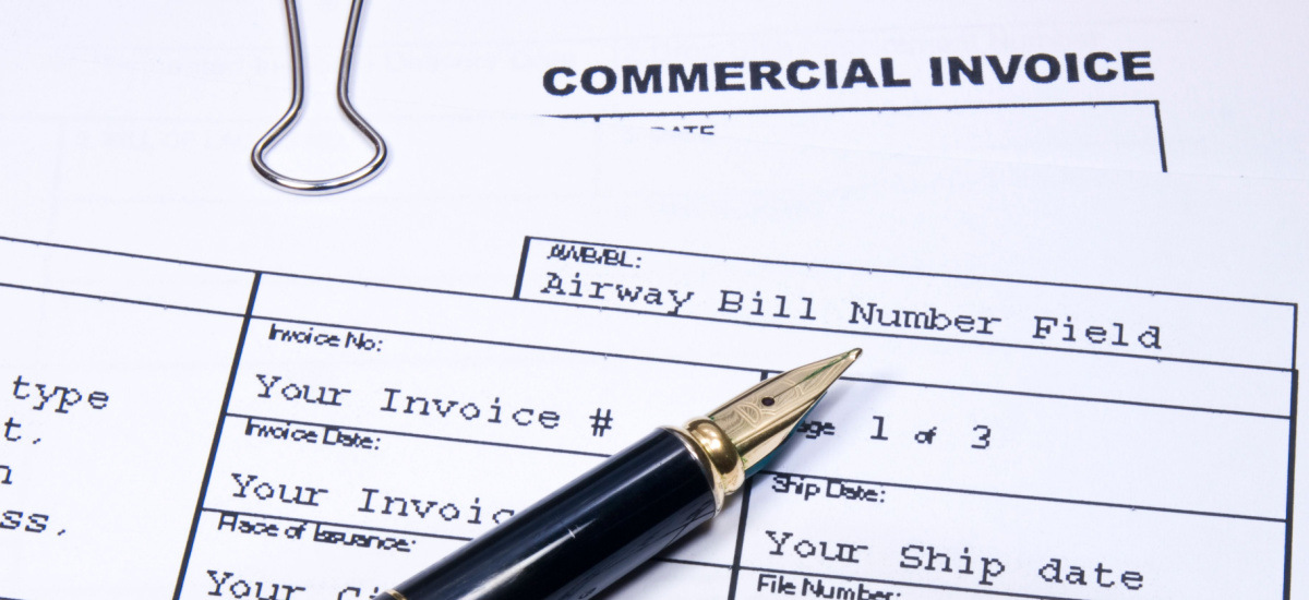 Commercial invoice with pen