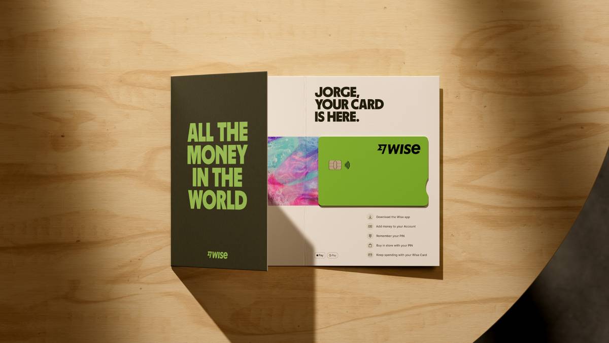 Wise physical debit card and its packaging