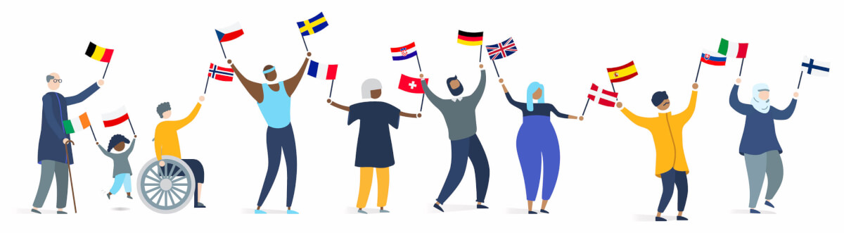 Illustration of people waving flags for Wise