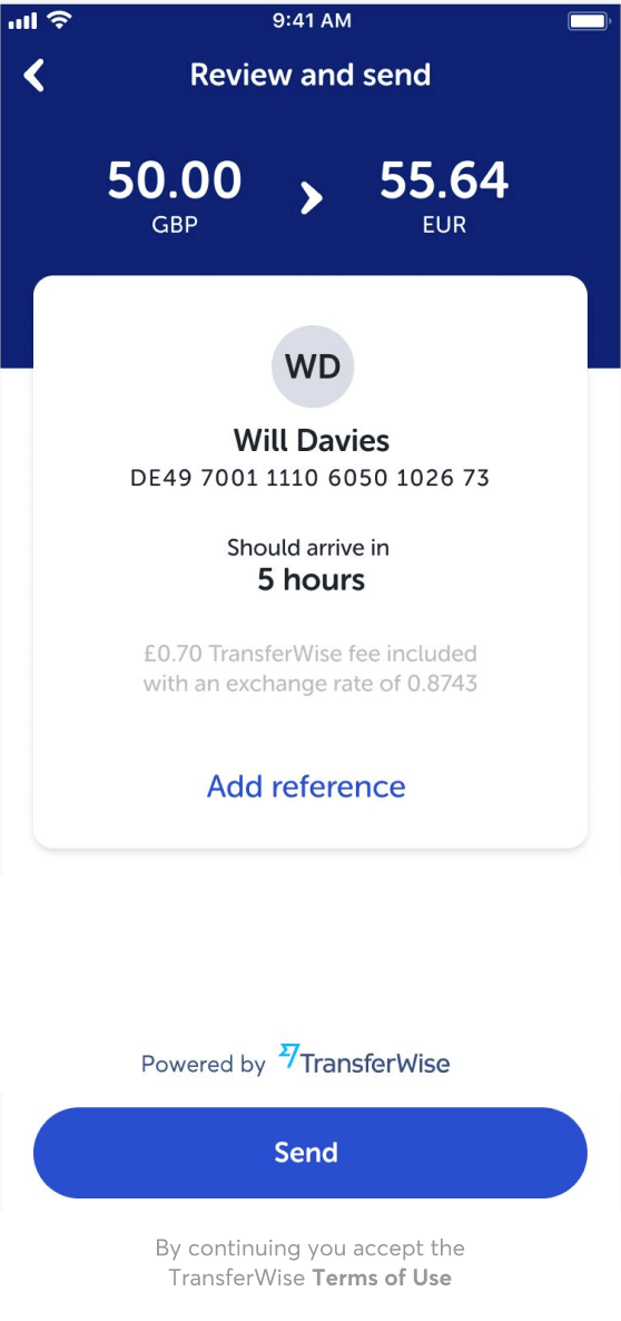 Transfer confirmation screen example