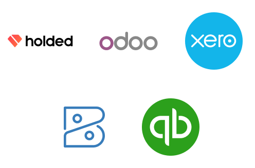 Hay varios iconos que representan los logotipos de diferentes programas de software de contabilidad.