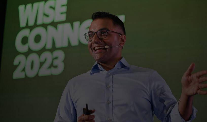 Wise product director Nilan Peiris delivers a speech to the Wise Connect audience