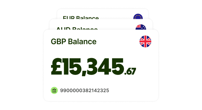 Wise balance total showing 15,345.67 GBP.