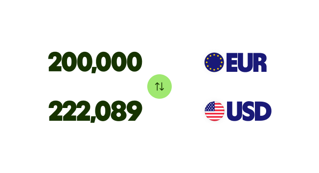 Notification montrant le transfert depuis des 200 000 EUR vers des 222 089 USD.